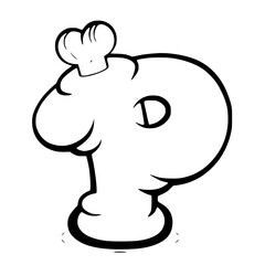 Letter p with chef hat isolated on white
