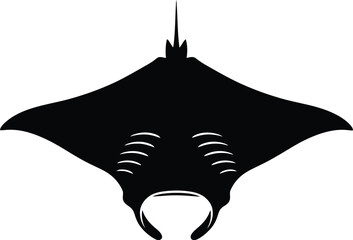 Black and white silhouette of a manta ray.