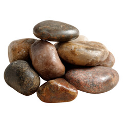 Different shapes and colors of smooth river stones stacked on each other, natural texture