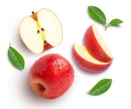 Set of red apples isolated on transparent background	