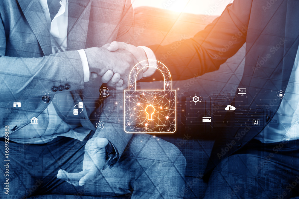 Poster cyber security safeguards data and systems. cyber security uses ai, digital security protects cloud,