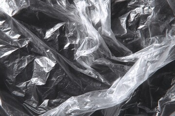 Crumpled plastic sheeting, translucent, dark background