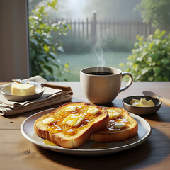 Morning Breakfast with Toast and Coffee in Natural Light