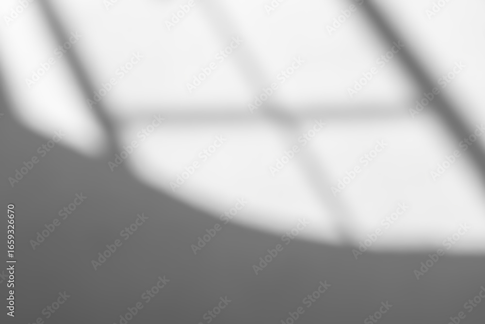 Poster abstract blurry shadow of window frame reflected on white wall,monotone creating minimal geometric l
