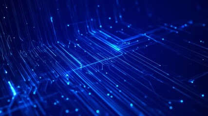 Abstract blue lines simulate circuits, with light nodes