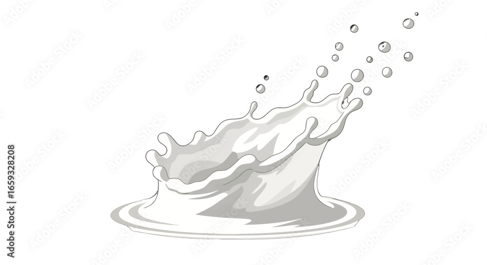 Poster pixelated milk splash with dynamic motion and smooth texture on white background