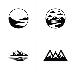 Abstract Landscape Scenery Set River, Mountains, Nature on Transparent Background