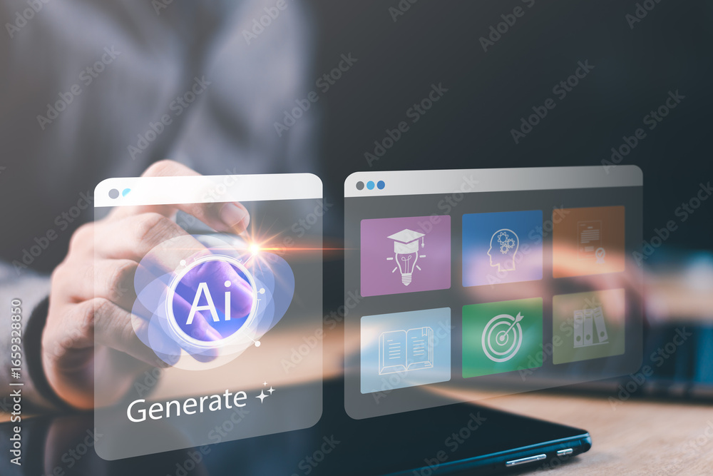 Poster artificial intelligence in digital education ,smart content creation, featuring futuristic ui with a