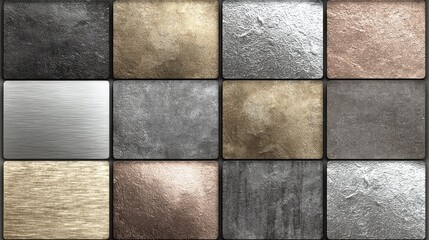 Sixteen square tiles showing various metallic and stone textures