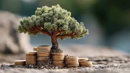 Concept of savings with bonsai tree high resolution image