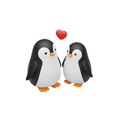 Fototapeta premium Two adorable penguins in love with a red heart above them, a sweet scene.