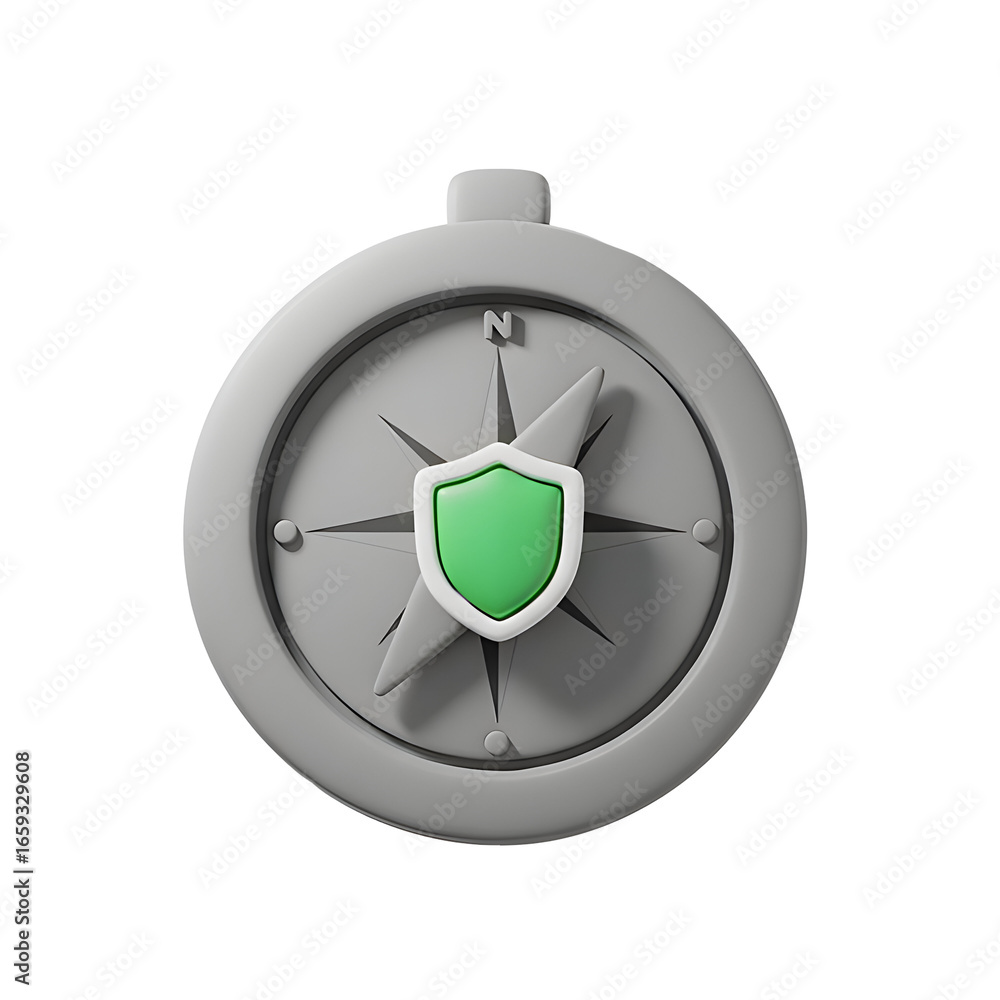Poster compass with shield 3d render