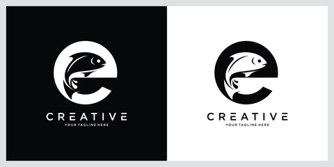 Letter E With Fish Logo Design Template
