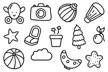 Adorable hand-drawn doodles of toys, nature, and childhood memories create a whimsical and nostalgic feel, perfect for playful designs and heartwarming projects originally as scalable vector graphic
