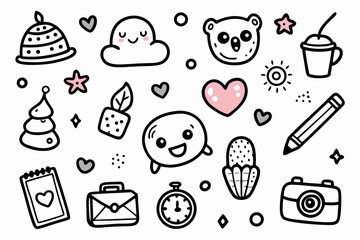 Playful doodle set perfect for branding projects, fun presentations, or adorable social media content, from a scalable vector graphic, offering endless creative possibilities