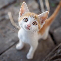 Cute Kitten Outdoors on Wood.