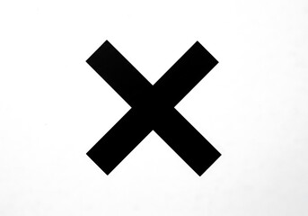 Obraz premium Bold black X symbol on white textured background, representing error, cancellation, rejection, or prohibition in a minimalist design.