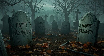 Halloween Graveyard with Tombstones