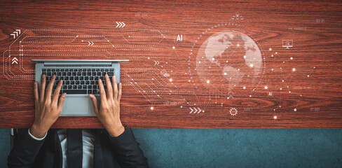 Global AI network showing connection between AI, global, and network elements across the digital world and data infrastructure Vouch