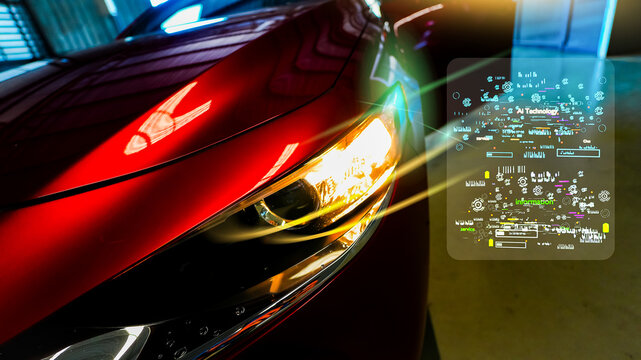 Futuristic AI-powered smart car dashboard in 2026 with autonomous driving interface, digital touchscreen, voice control, and advanced mobility technology" - Powered by Adobe