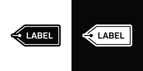 Label Tag Icon, White Word, Black Shape, Flat Design, Price Tag,