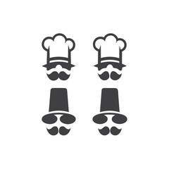 Chef Headwear Mustache Icon Set on White Background