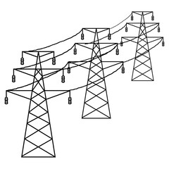 This is a pixel design illustrating the high voltage power line with electric poles, capturing energy, transmission, and infrastructure in a clean digital style.