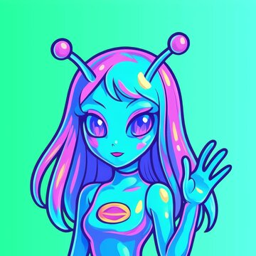 Colorful alien character illustration animation isolated asset, transparent 4K video, alpha channel, ProRes 4444
