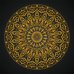 Golden Mandala Vector Illustration – Decorative Floral Pattern on Dark Background