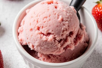 Scoop of strawberry ice cream. Dessert, food advertising, or summer themed concepts