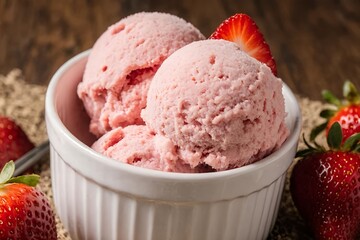 Scoop of strawberry ice cream. Dessert, food advertising, or summer themed concepts