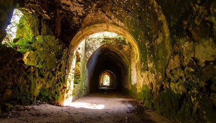 Obraz premium Ruined tunnel, mossy walls