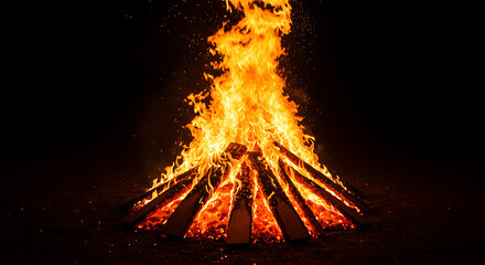 Blazing Bonfire A Spectacular Display of Flames and Glowing Embers Against a Dark Night