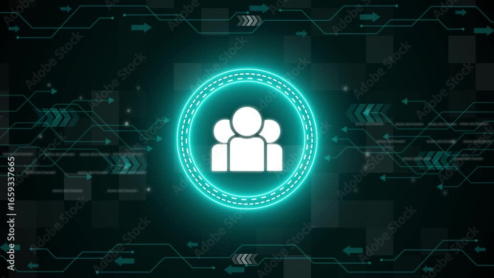 Poster glowing neon teamwork icon. global team work concept animation. animation of network of connections 