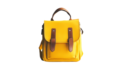 Stylish yellow backpack for school Isolated transparent on white background