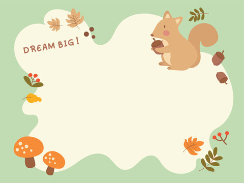 Cute Forest Animal Stationery Background. Charming hand-drawn frames with forest animals and seasonal elements, ideal for invitations, posters, baby shower cards, and educational materials.