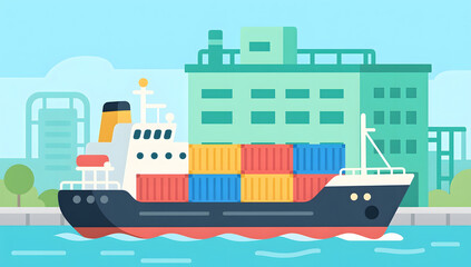 Obraz premium Big sea steamship ferries freight commercial transport ships nautical export illustration