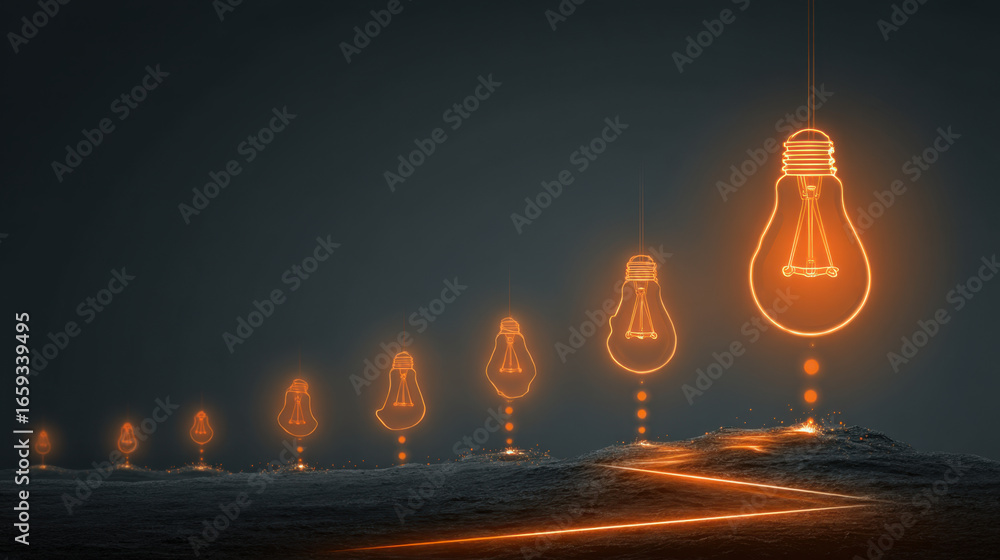 Poster illuminated light bulbs in gradient of orange glow create captivating visual effect against dark bac