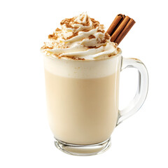Warm Latte with Whipped Cream and Cinnamon Sticks on Transparent Background Comfort Drink Beverage Indulgence
