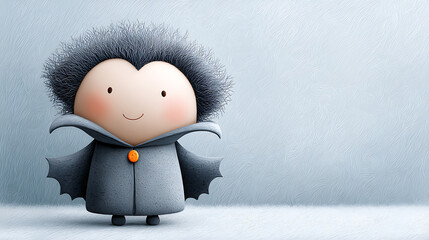 A cute vampire with soft bat wings on a nighttime backdrop, perfect for friendly Halloween designs and kid-friendly visuals.