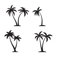 Fototapeta premium Four palm tree silhouettes isolated on white background