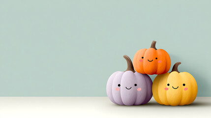 Friendly Halloween background with sweet pastel pumpkins and copy space, perfect for holiday promotions.
