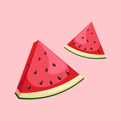Fresh Watermelon Slice Vector Illustration on Pink Background