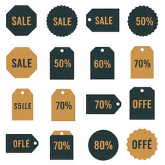Fototapeta premium Collection of sale and discount tags isolated on transparent background