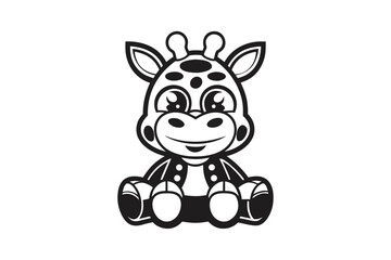 Cute Spotted Giraffe Holding Leaves on White Background Design