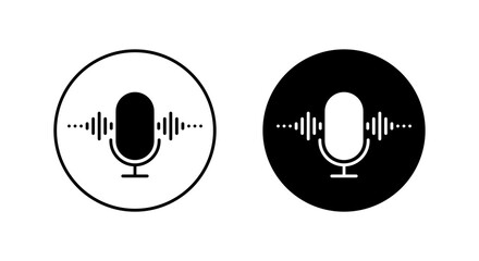 Microphone with sound wave icon. Podcast and recording symbol in black circle