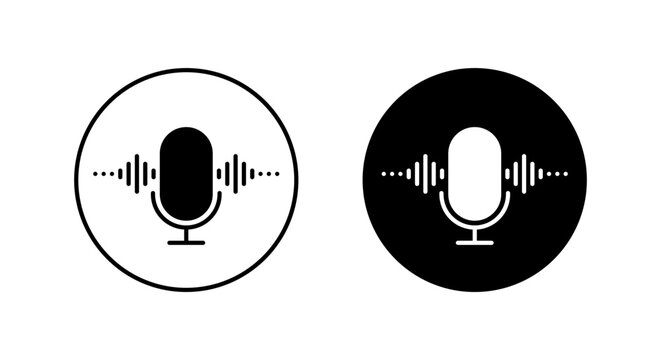 Microphone with sound wave icon. Podcast and recording symbol in black circle