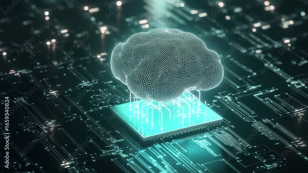 Poster futuristic digital brain on circuit board representing advanced technology and artificial intelligen