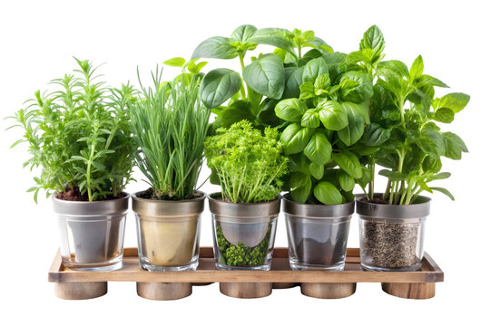 Fresh herb garden kit isolated on transparent background