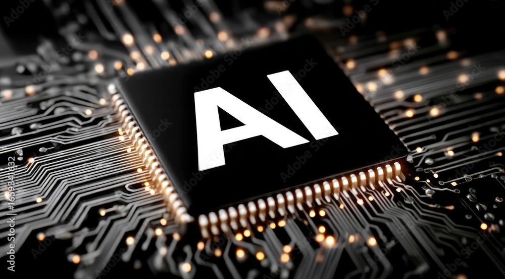 Aufkleber a close-up view of a computer chip featuring the letters 'ai'. the intricate connections symbolize t